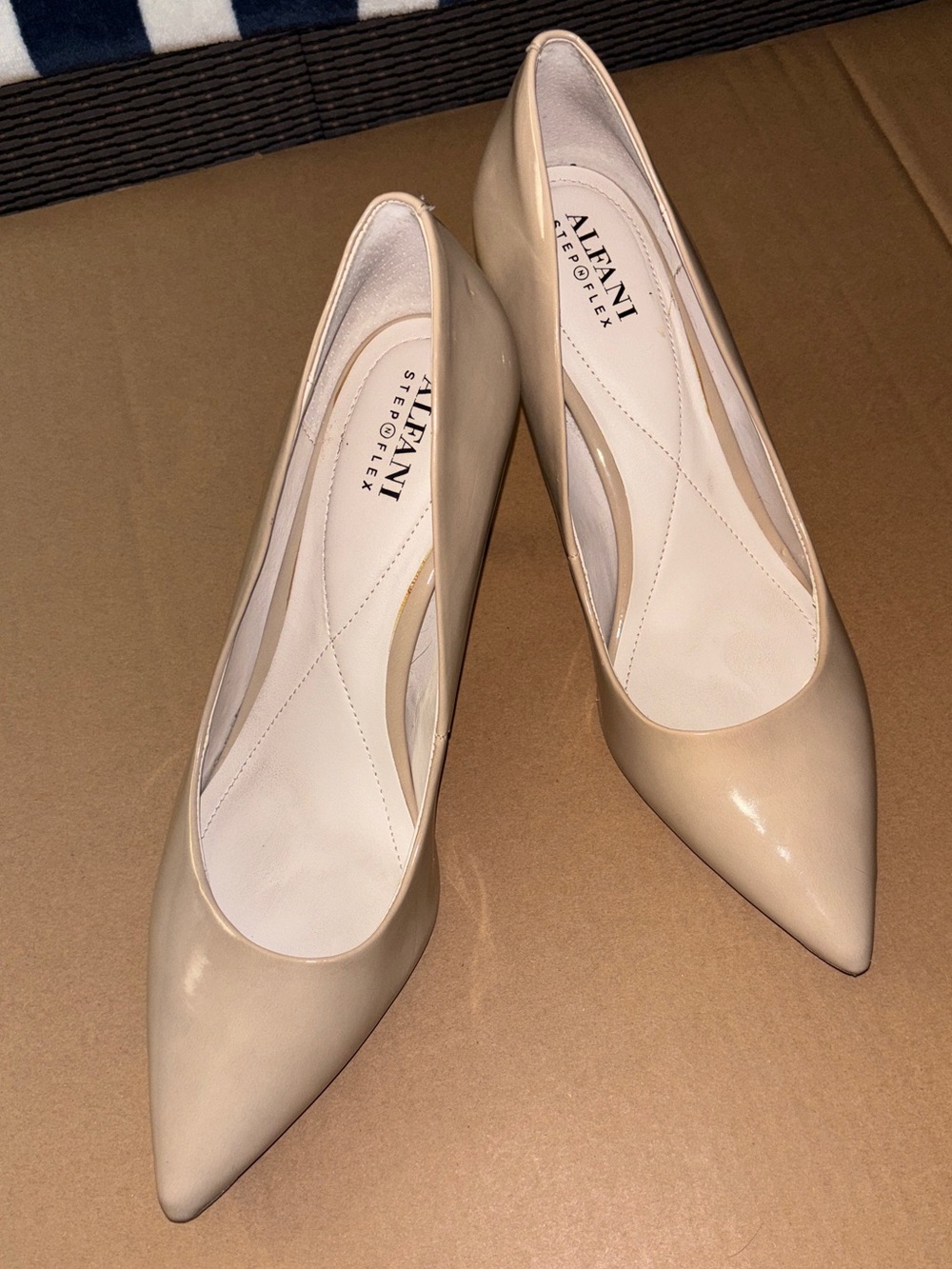 Alfani Beige Patent Pointed-Toe Pumps